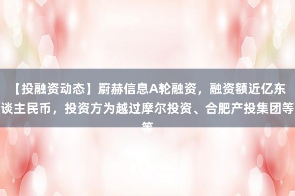 【投融资动态】蔚赫信息A轮融资，融资额近亿东谈主民币，投资方为越过摩尔投资、合肥产投集团等